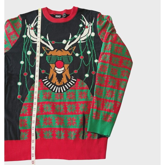 Mad Engine Rudolph Sunglass Snow Holiday Christmas Funky Sweater Size Large - Picture 12 of 14